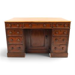 Victorian mahogany kneehole desk, rectangular top fitted with central frieze drawer over r...