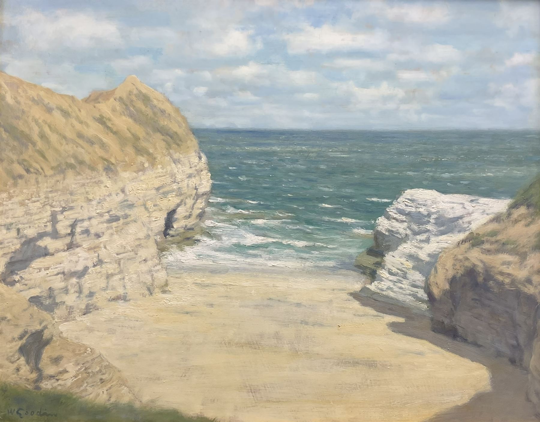Walter Goodin (British 1907-1992): Little Thornwick Bay Flamborough, oil on board signed 39cm x 49cm