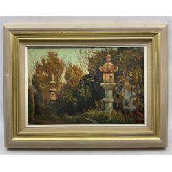 Frank Ernest Beresford (British 1881-1967): 'A Japanese Garden', oil on canvas signed and dated '08, titled and with further inscriptions verso 29cm x 45cm  