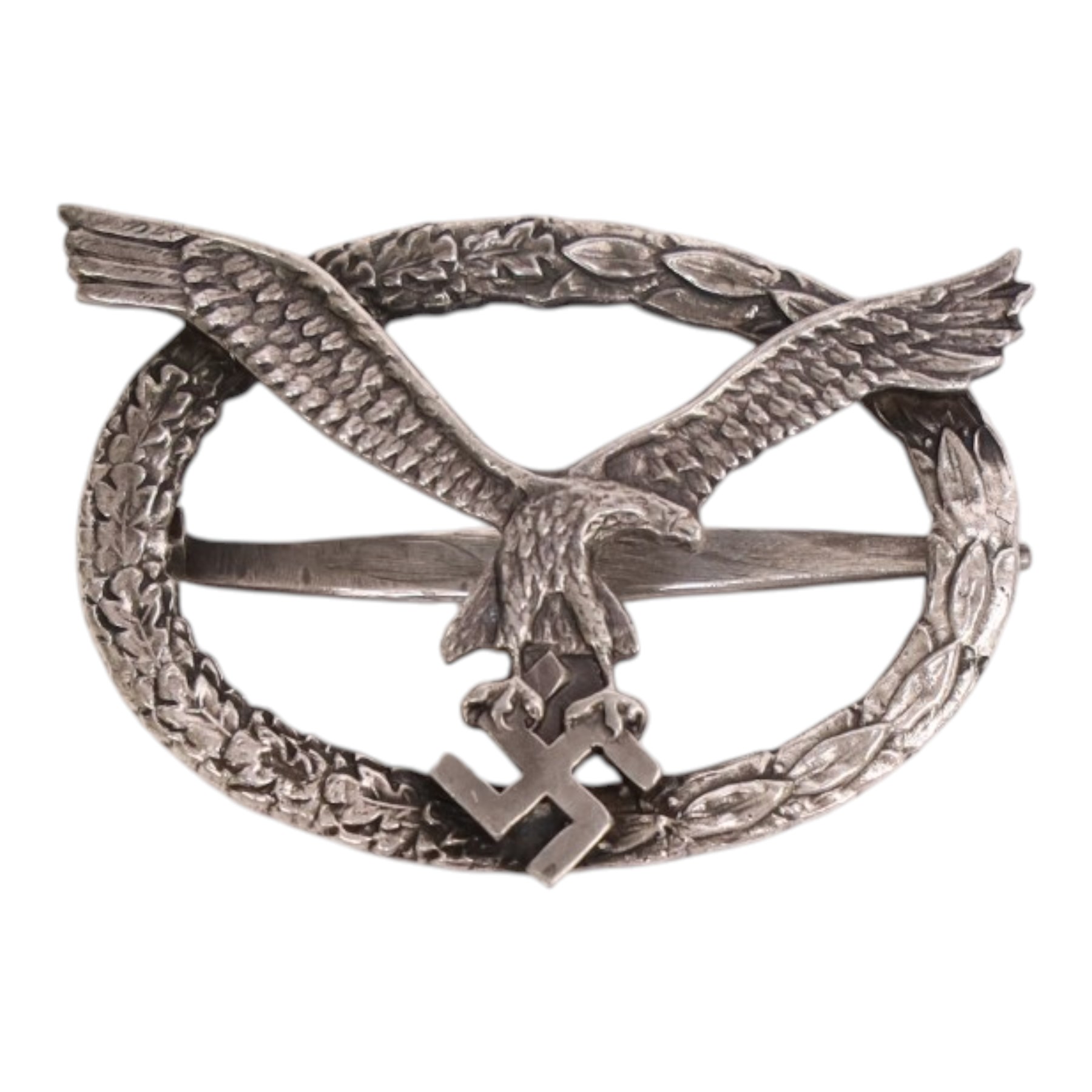 WWII German Third Reich Pilot's silver breast badge, marked on reverse  for 800 standard and maker Gebr Godet & Co Berlin 