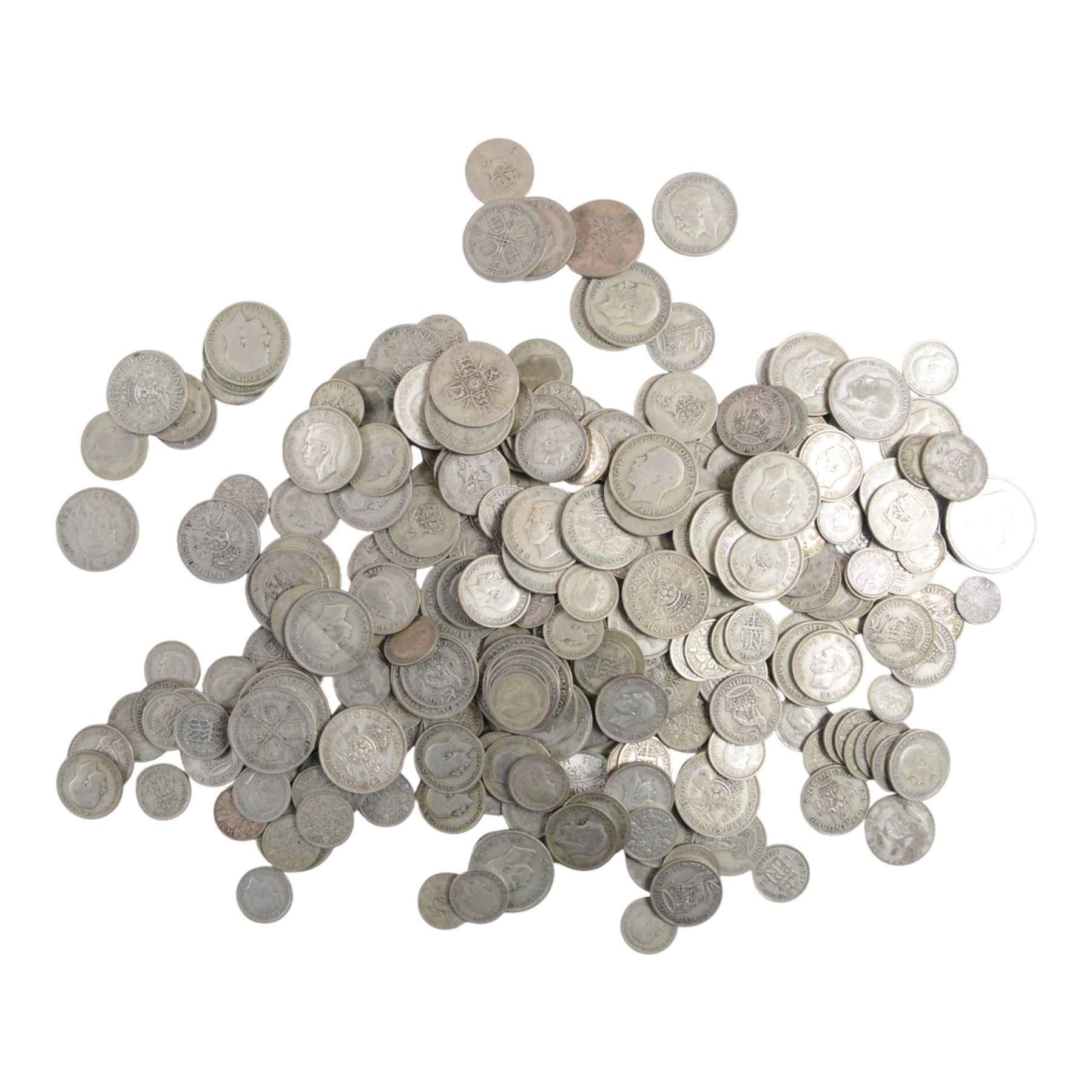 Approximately 1580 grams of Great British pre-1947 silver coins