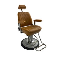 Belmont - mid 20th century barber's chair, upholstered in tan leather with chrome frame, hydraulic and swivel action 