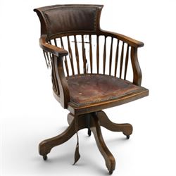 Late 19th century twin-pedestal desk, red leather inset top over an assortment of eleven d...