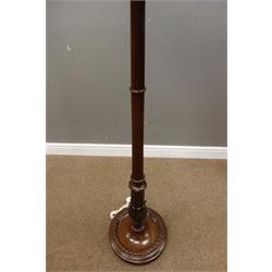  20th century walnut acanthus carved standard lamp on stepped circular base and another 20th century walnut reeded standard lamp  