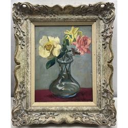 Philip Naviasky (Northern British 1894-1983): Still Life of Roses in a Glass Vase, oil on board signed 31cm x 24cm