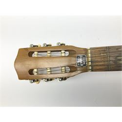 Skylark childs violin and bow, case, together with two other bows, an acoustic guitar and German Auto-Harps zither with floral decoration.   