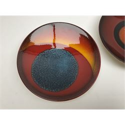 Poole Pottery The Planets, set of nine chargers 'The Planets, by Alan Clarke, comprising Mars, Mercury, Neptune, Venus, Uranus, Pluto, Jupiter, Saturn and Earth, all with original boxes and certificate, D27cm 