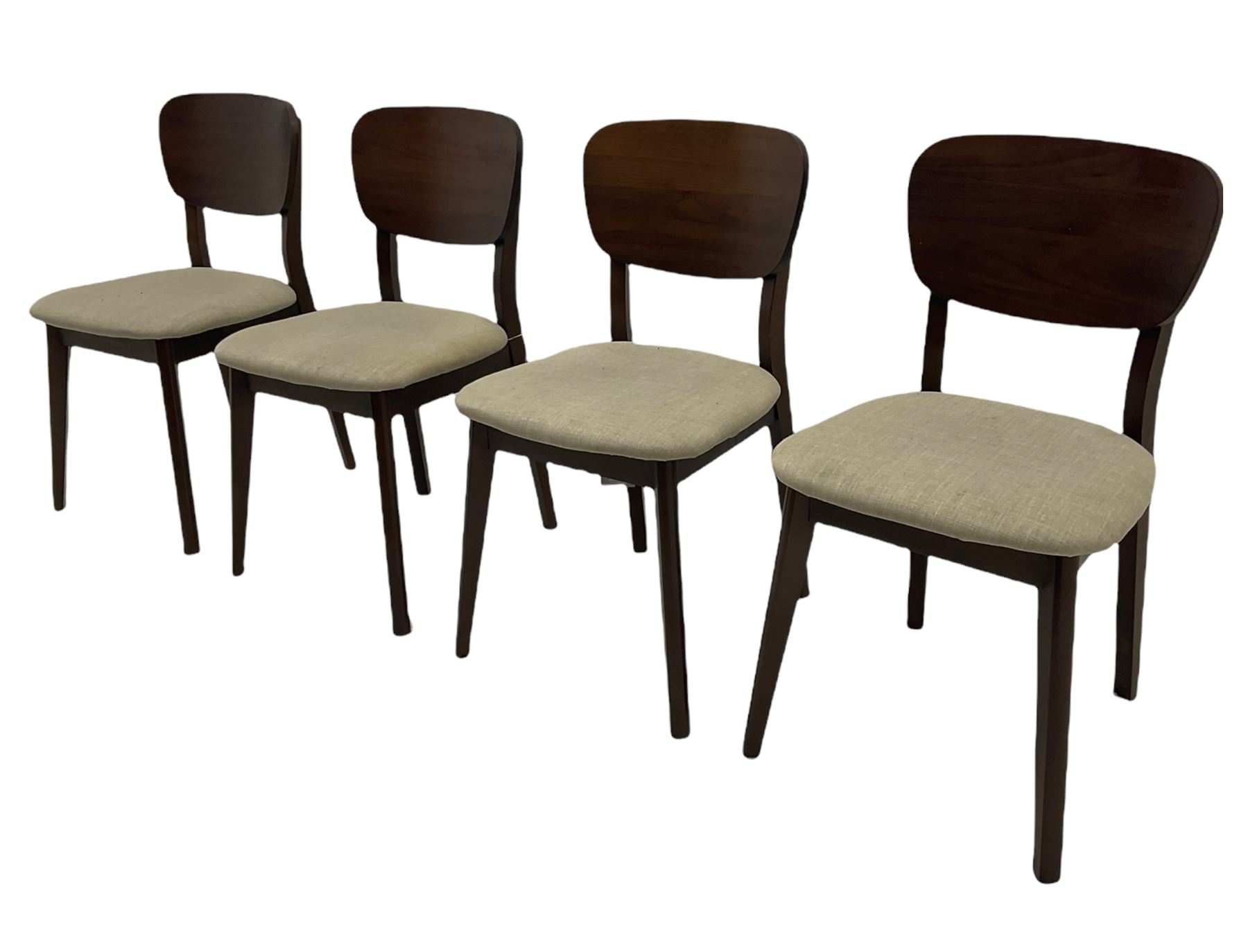 Bentley Designs - Premier collection 'Oslo' contemporary walnut extending dining table and six chairs upholstered in steel grey fabric. 