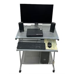 DELL i7 XPS 8900 series computer with monitor and various accessories including: LG BP250 Blu-ray player, SONY floppy disc drive etc. on stand
