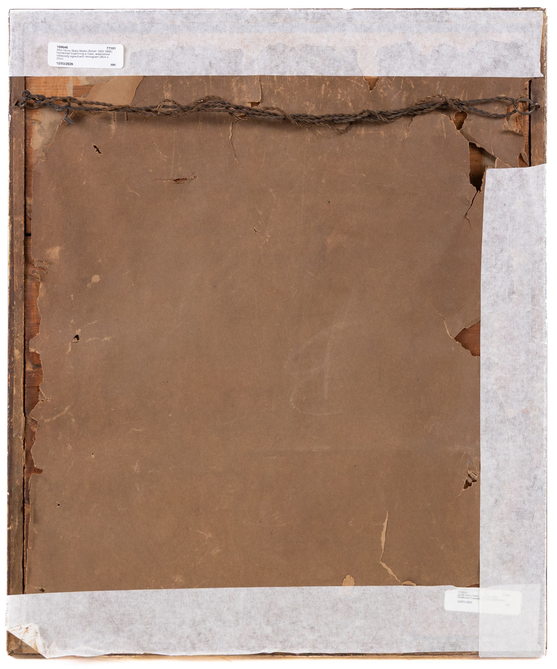 After Henry Stacy Marks (British 1829-1898): Gentleman Examining a Vase, watercolour indistinctly signed with monogram 28cm x 20cm 