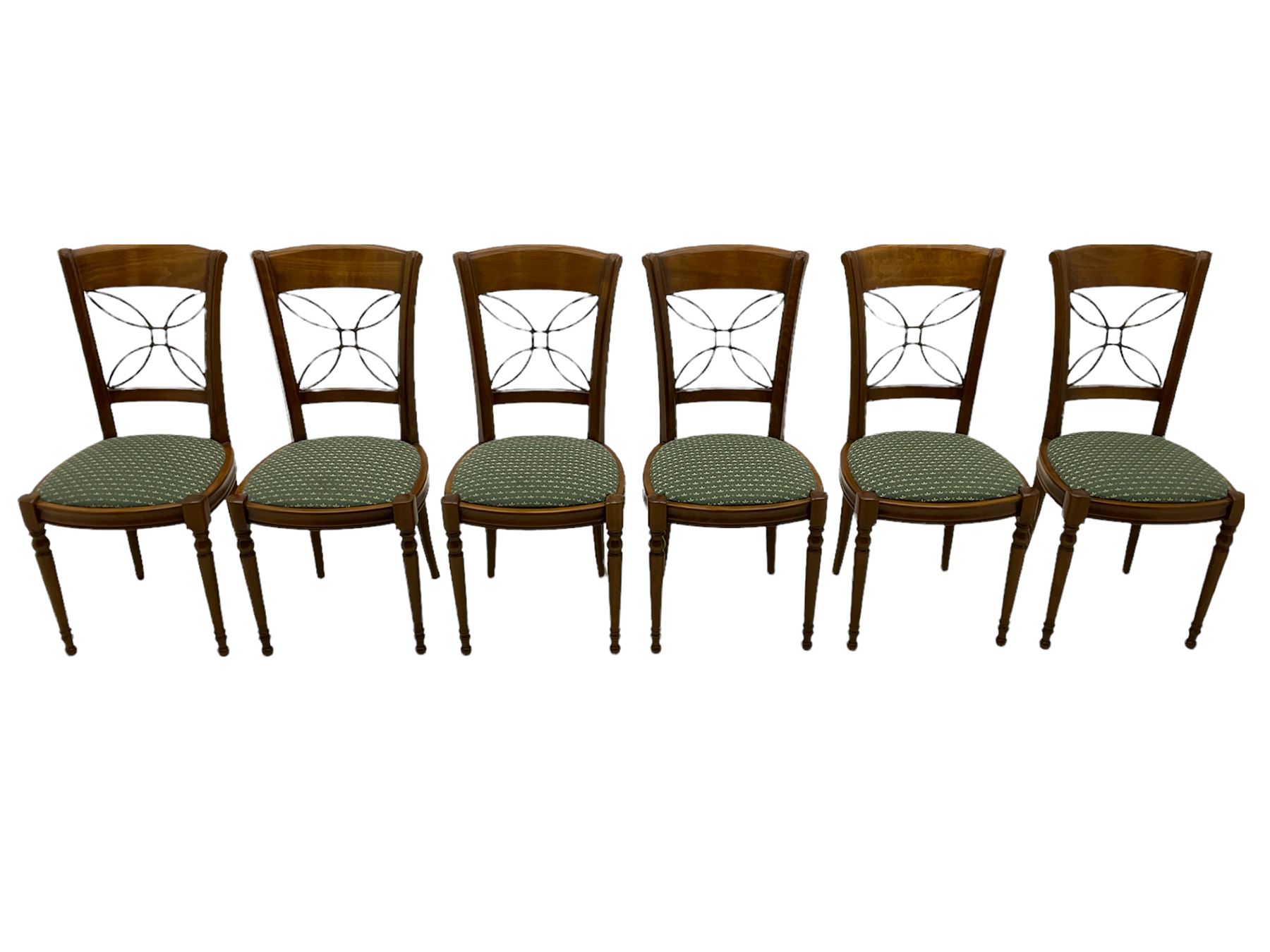 Ernest Menard - cherry wood and wrought metal dining table with glass top, and set six matching dining chairs