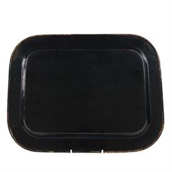 19th Century gilded toleware rectangular tray, decorated with floral sprig and insects, L41cm