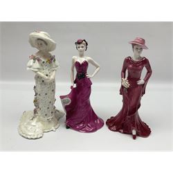 Nine Coalport figures, including Age of Elegance Evening Promenade, The Lovely Lady Christabel and Ladies of Fashion Pamela, together with eight miniature Coalport figures