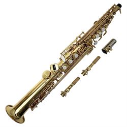Trevor James The Horn Classic II brass straight soprano saxophone, serial no.T1255; in lightweight carrying case with accessories