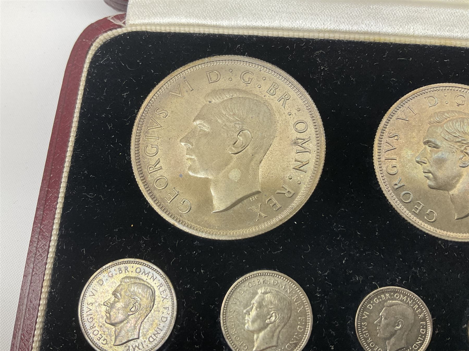King George VI 1937 specimen coin set, fifteen coins from farthing to crown including Maundy money, in the original case
