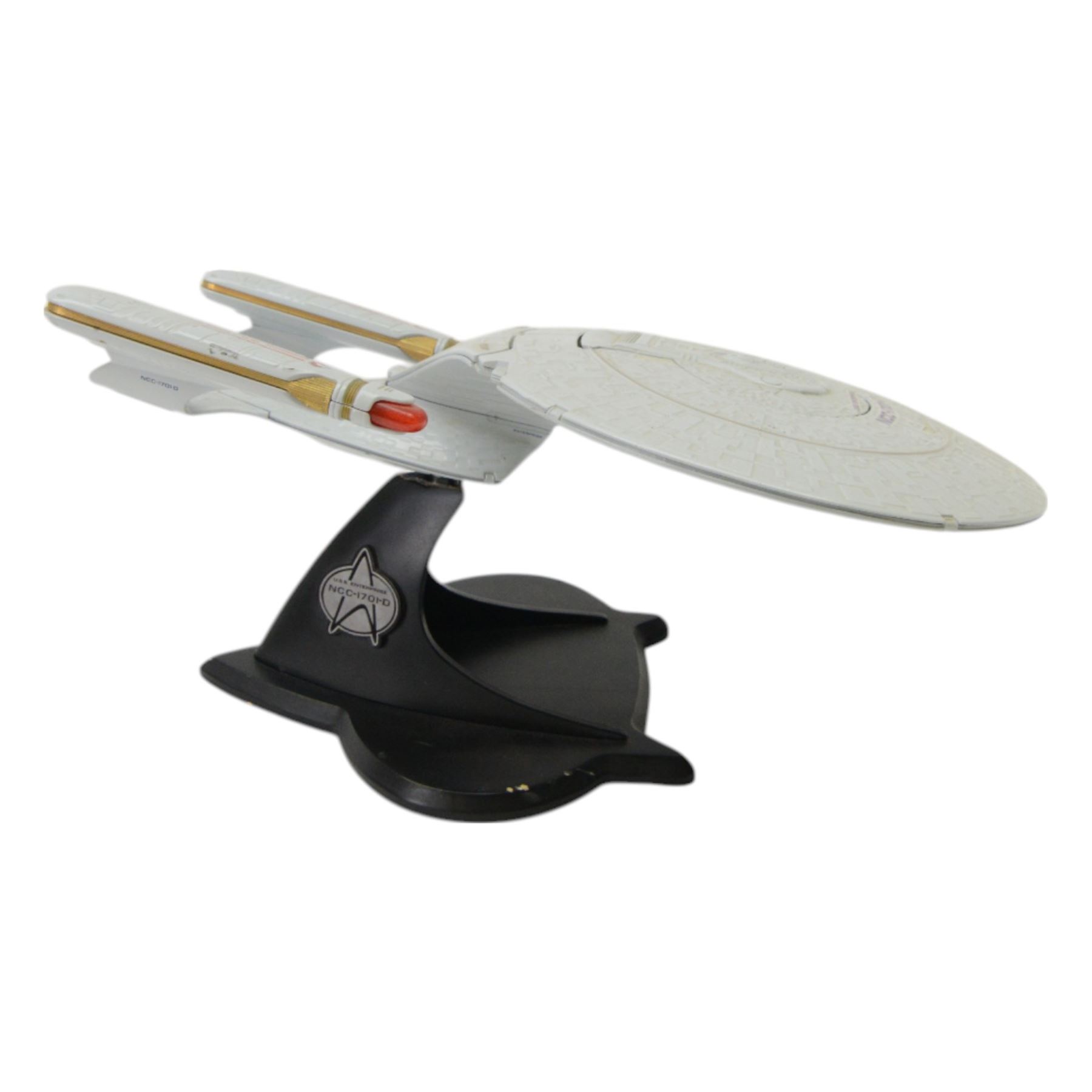Two Paramount Pictures Star Trek die cast models, comprising USS Enterpirse NCC-1701-D and 25th Anniversary Edition USS Enterprise NCC-1701, both with stands