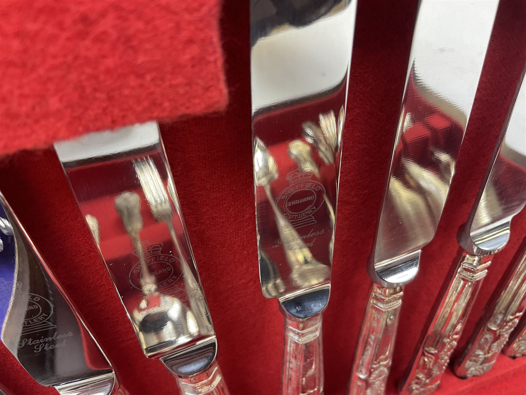 Dahlia Cabinet cutlery box with part canteen of cutlery to include Viners, and another canteen of Sheffield silver-plate cutlery for six