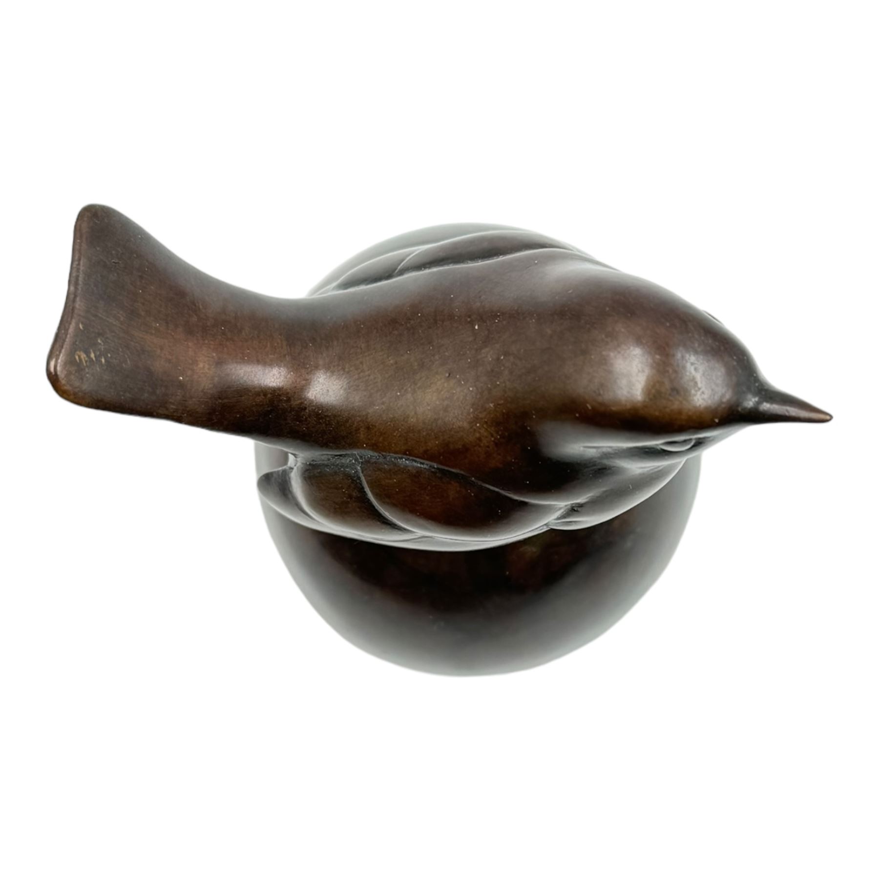 Carl Longworth (1979-); Wren on Ball, bronze sculpture, limited edition 36/175, signed to base H10cm