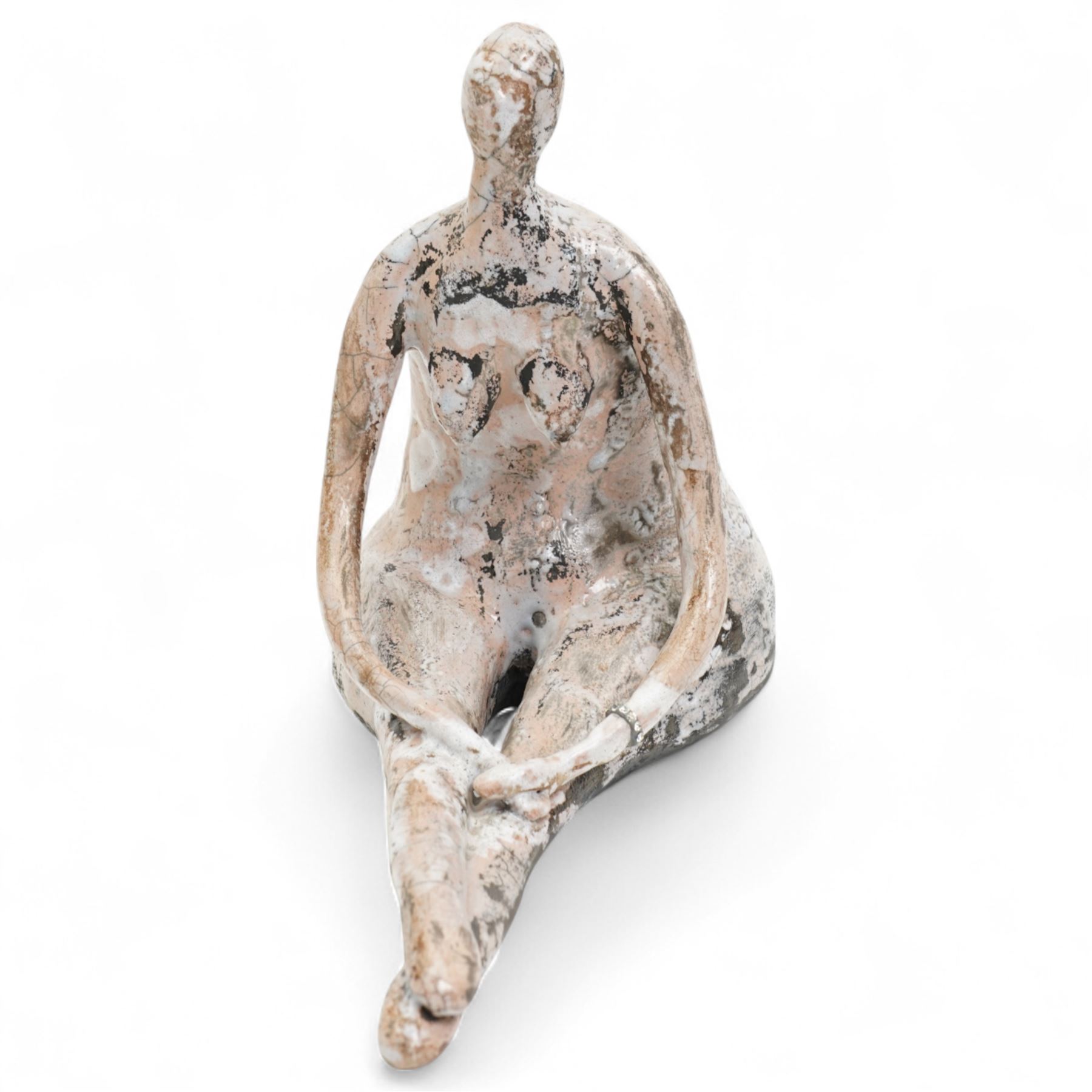 Galea Belinscaia (Yorkshire Contemporary): 'The Bracelet', raku figural sculpture, signed to base, W35cm H24cm
