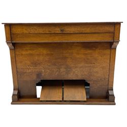 19th century oak cased harmonium, twin pedal pump mechanism