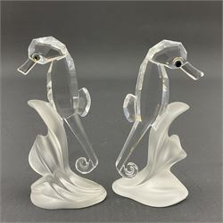 Swarovski Crystal sea creatures, comprising lion fish and dolphin, both with coloured elements, together with two seahorses, two small fish groups, butterfly fish, longnose butterfly fish and six coloured shells, tallest H8.5cm