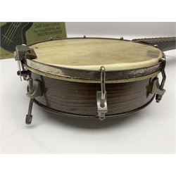 George Formby banjolele with metal plaque to headstock L55cm; in carrying case with instruction booklet.