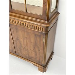 Bevan Funnell Reprodux yew wood display cabinet with illuminated interior
