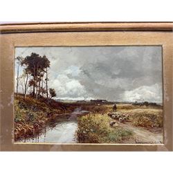 William Manners (British 1860-1930): Driving Sheep and On the Riverside, pair oils on board signed and dated 1903 and 1904, respectively, 19cm x 29cm (2)
