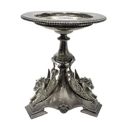 Silver plated centrepiece, with a triform base formed as three Hippocampus with beaded detail, numbered 3682 to the base, H18cm 