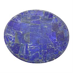 Lapis lazuli mosaic shallow dish upon circular foot, D20cm, H4cm