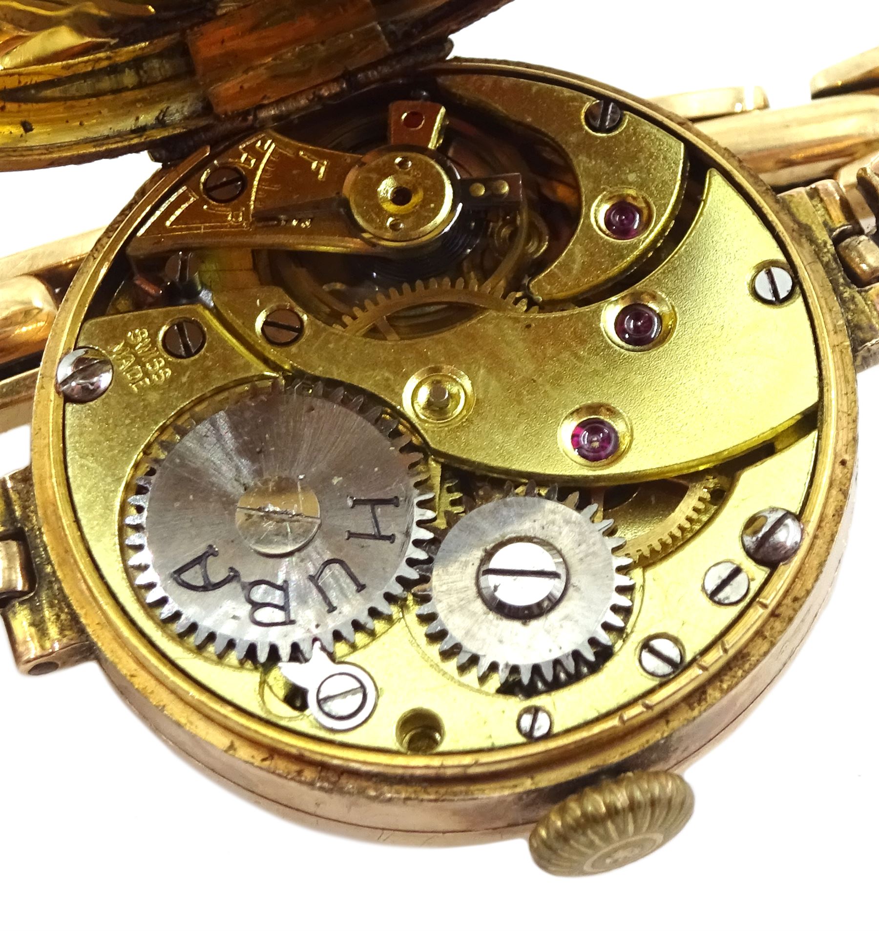 Early 20th century 9ct gold ladies wristwatch, London 1927 and a Tegra 9ct gold wristwatch, hallmarked, both on rose gold expanding link bracelets, stamped 9ct