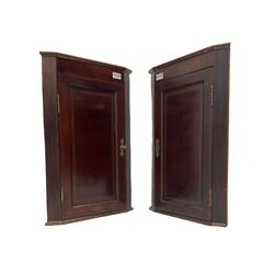 Pair of small inlaid mahogany corner cabinets, drop leaf Sutherland table and a mahogany pedestal table (4)