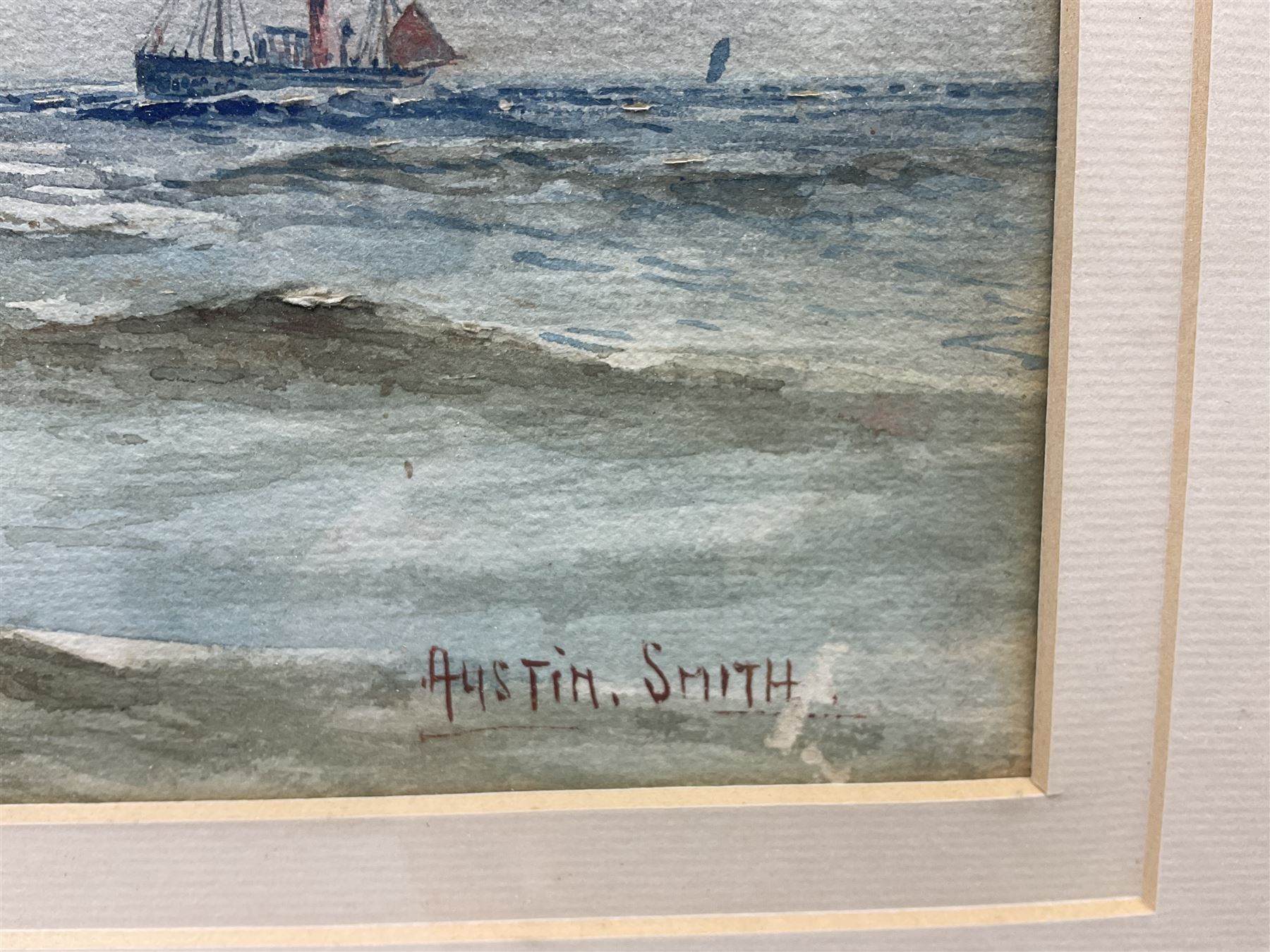 Austin Smith (British early 20th century): Shipping off Scarborough, watercolour signed 21cm x 47cm