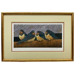 Robert E Fuller (British 1972-): 'Swallow Fledglings', limited edition colour print signed and numbered 127/850 in pencil 15cm x 31cm