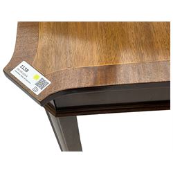 Regency design mahogany extending dining table, rectangular top with extending canted corners, pull-out action with additional leaf (84cm x 136cm - 182cm, H76cm); set of eight Regency design mahogany dining chairs with rope twist rails