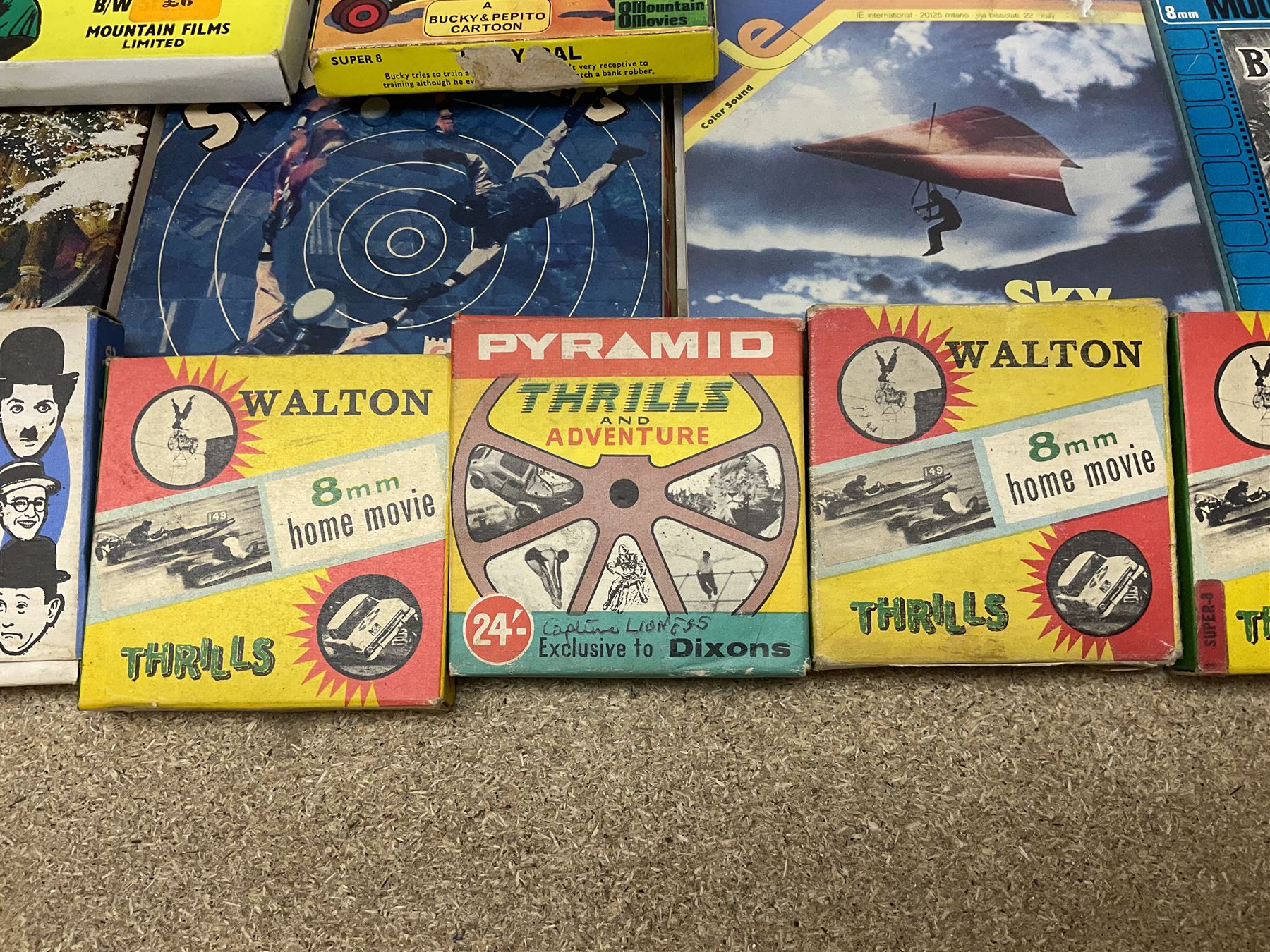 Film reels, mostly 8mm, to include Charlie Chaplin, Laurel & Hardy, The 3 Stooges, Spartacus the Gladiator etc 