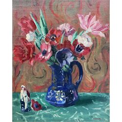 Philip Naviasky (Northern British 1894-1983): Still Life of Flowers in a Blue Jug, oil on ...