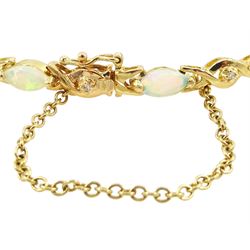 14ct gold marquise shaped opal and diamond link bracelet, Sheffield 2002
