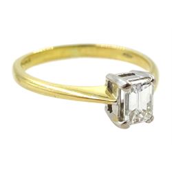 18ct gold single stone emerald cut diamond ring, London 2000, diamond approx 0.50 carat