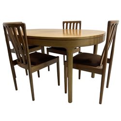 Meredew - teak extending dining table (99cm x 153cm - 207cm, H75cm); together with a set of four teak dining chairs 