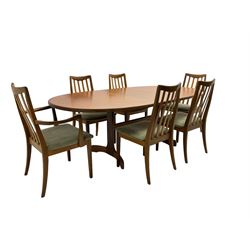 G-Plan - 'Fresco' mid-20th century oval teak extending dining table, with six high back chairs