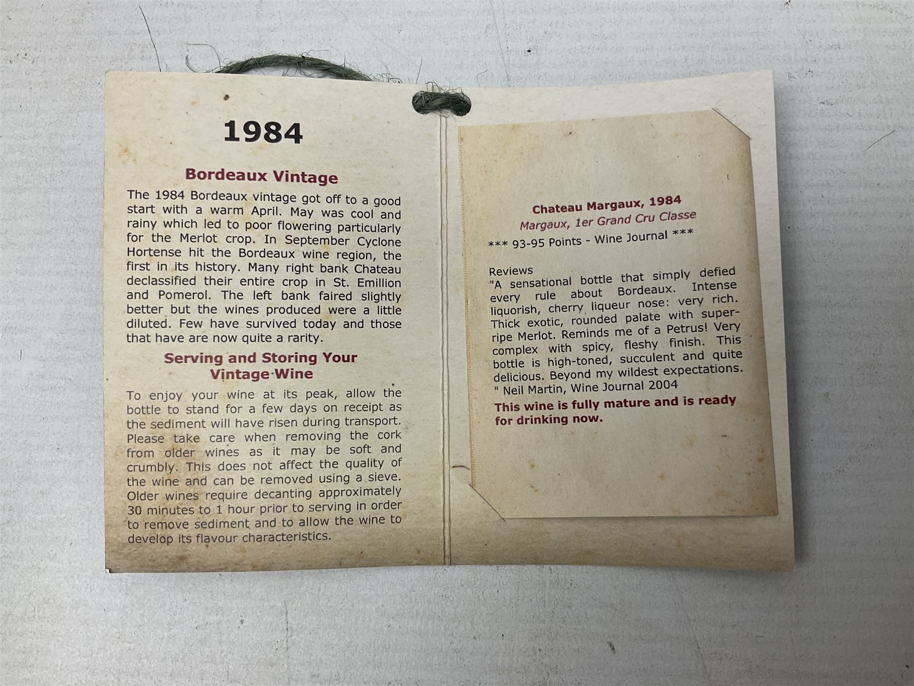 Chateau Margaux, 1984, Premier Grand Cru Classe Margaux, 75cl, unknown proof 