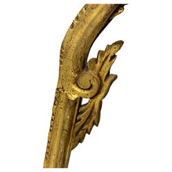 18th century design gilt framed wall mirror, within a pierced and scrolling foliate frame, leaf sprays and flowerhead cresting