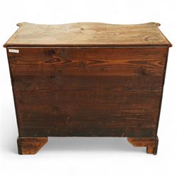 George III Chippendale period mahogany serpentine-fronted chest, shaped top with moulded edge over a deep serpentine outline with four graduated drawers, the canted corners decorated with blind-fretwork geometric decoration, fitted with brass swan-neck handles, lower moulded edge on bracket feet, circa 1760-1770