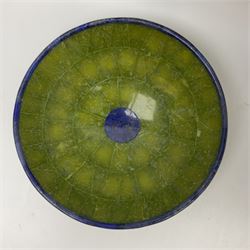 Serpentine and lapis lazuli mosaic bowl, D21cm, H8cm
