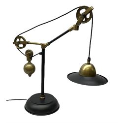 Adjustable pulley black and brushed bronzed effect industrial table lamp