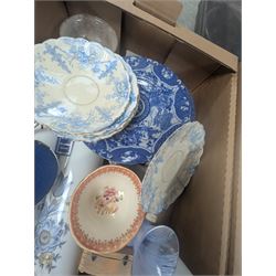 Royal Stafford part tea service, transfer printed Chinese blue and white plate, Pendelphin figures, Kundo clock, etc in three boxes