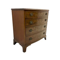 Early 19th century mahogany bow front chest, fitted with four graduating drawers, oval urn plate handles, on bracket feet