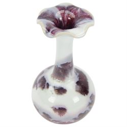 Chinese Flambe vase, with elongated neck and flued rim, the glaze in purple and white, H22cm