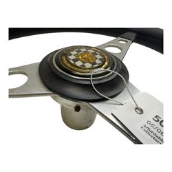 Steering wheel with E-Type Jaguar badge, AA badge, RAC badge and Lotus gearstick top